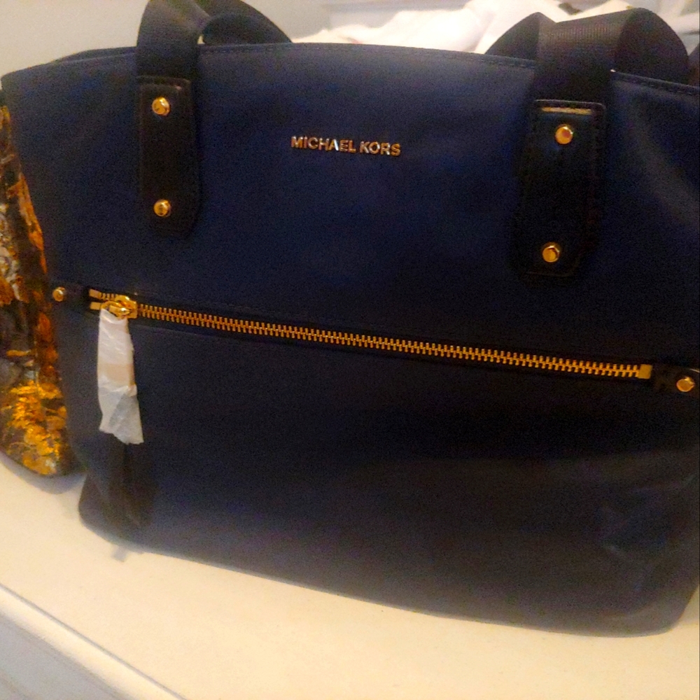Michael Kors Navy Blue and Gold Purse